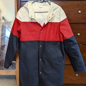 Stutterheim Stockholm red, white and blue colorblock raincoat